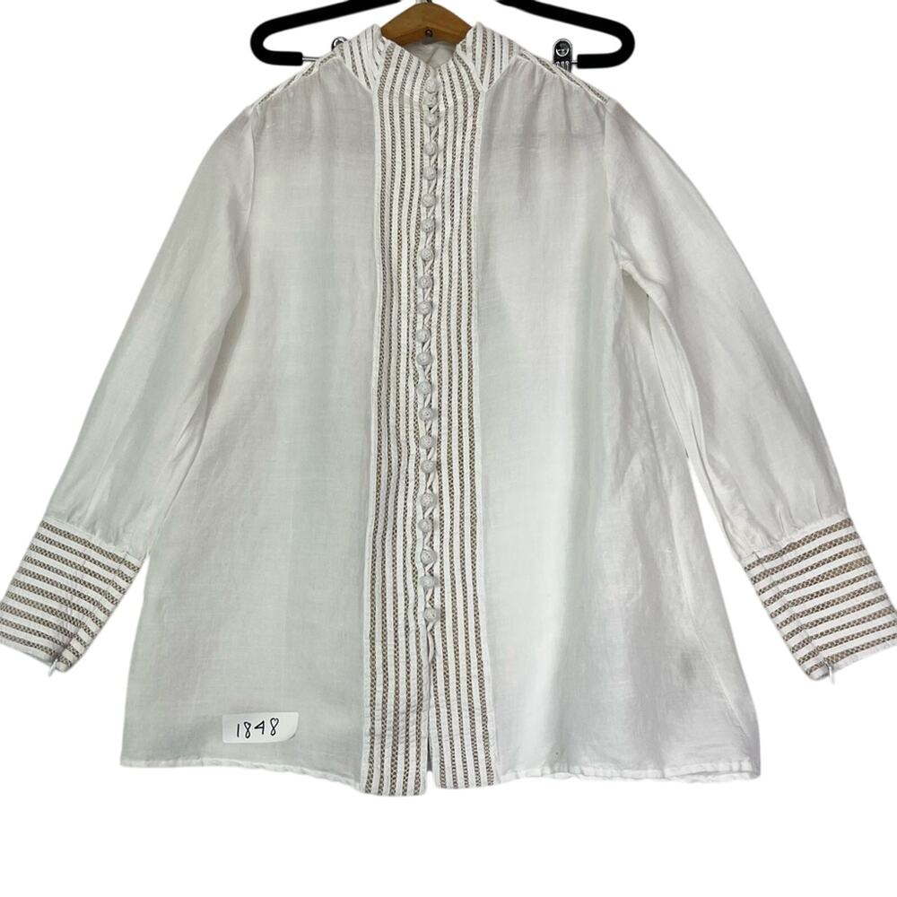 Soft Surroundings Tunic Lilith Mandarin Collar Button Up Cream White S - Picture 2 of 12